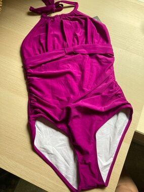 NWT Tempt Me Magenta Pink Halter One-Piece Swimsuit, Size Medium